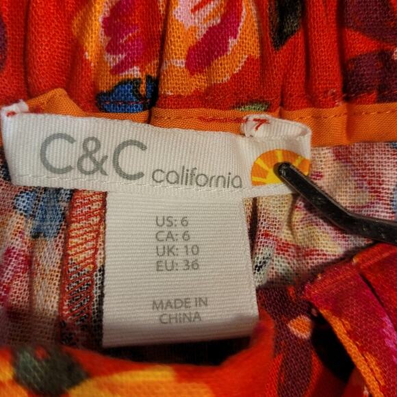 C&C California Linen Rayon Floral Shorts 6 Hi Waist Beaded Fringe Festival Boho - Picture 6 of 11